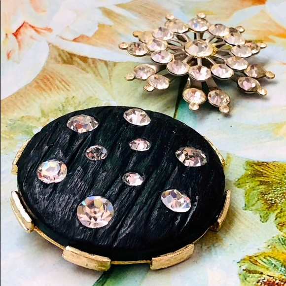 Vintage Deco black crystal Pendant Brooch lot - Picture 2 of 5